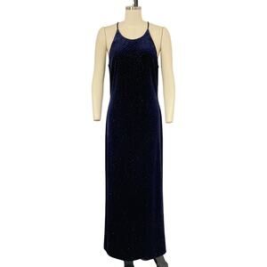 90s Reggio Navy Blue Velvet Maxi Dress